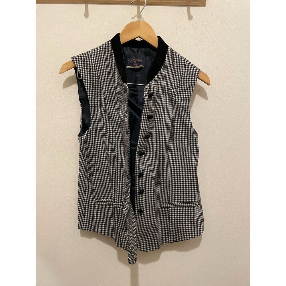 Vintage charter club classic gingham black white sleeveless vest - Picture 2 of 10
